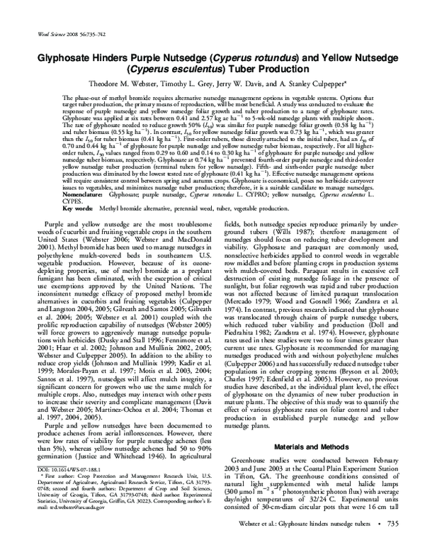 (PDF) Glyphosate Hinders Purple Nutsedge (Cyperus rotundus) and Yellow