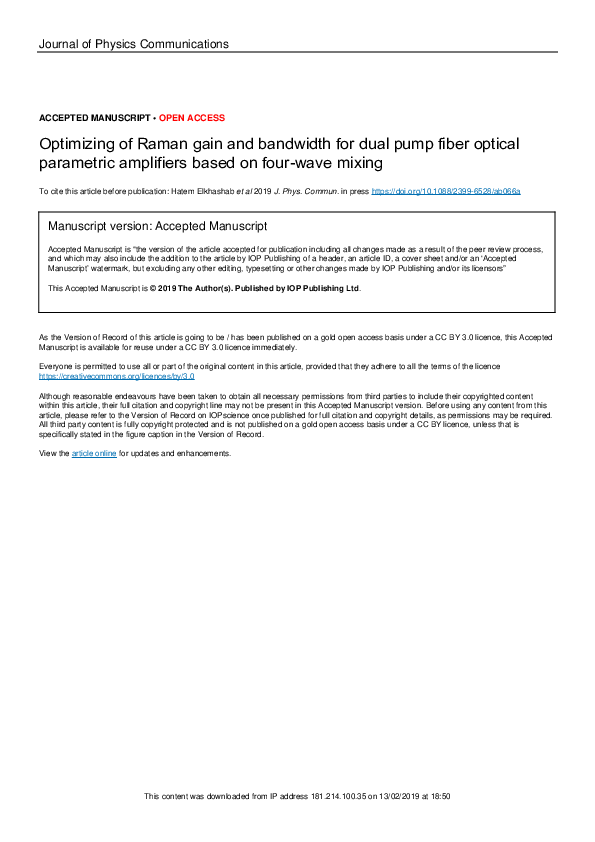 (PDF) Optimizing of Raman gain and bandwidth for dual pump fiber ...