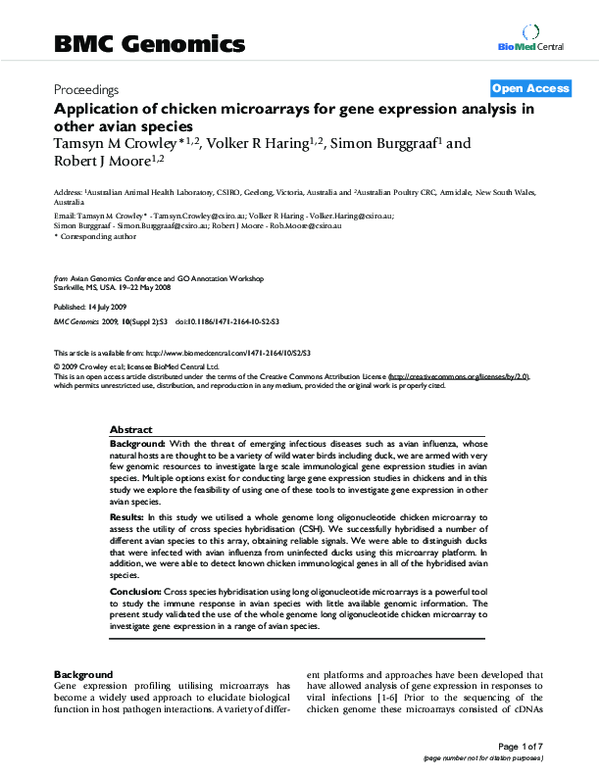 (PDF) Application of chicken microarrays for gene expression analysis ...