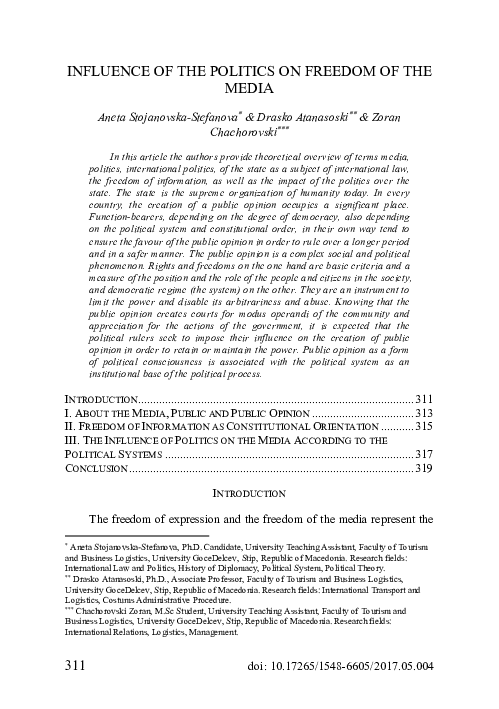 (PDF) Influence of the Politics on Freedom of the Media