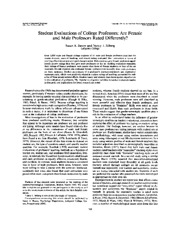 (PDF) Student evaluations of college professors: Are female and male ...