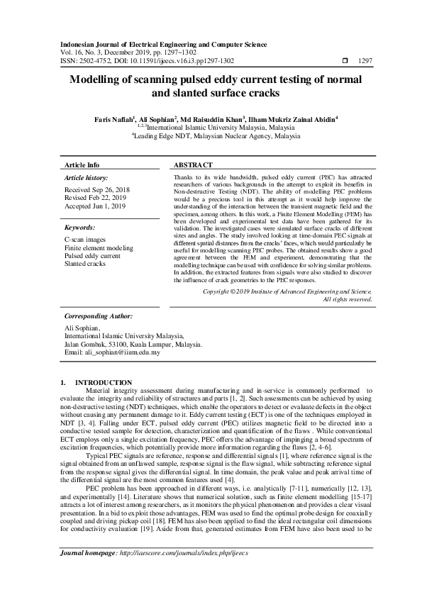 (PDF) Modelling of scanning pulsed eddy current testing of normal and ...