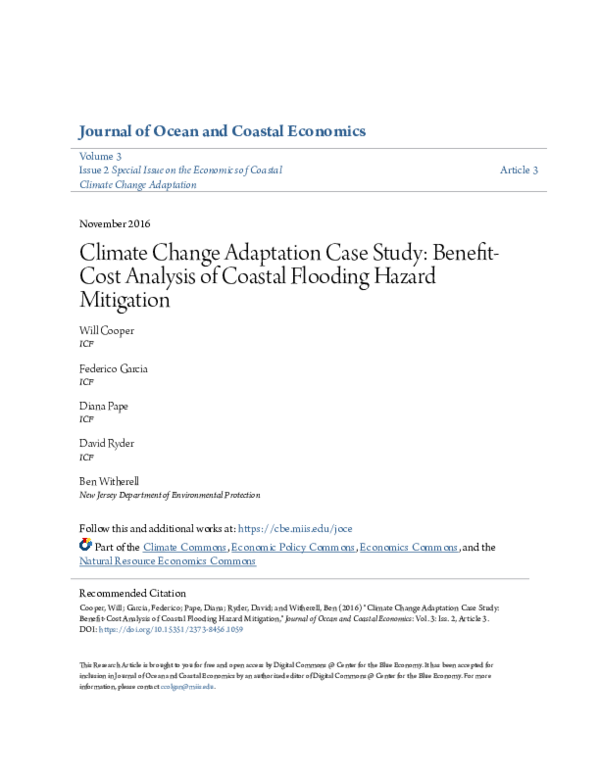 (PDF) Climate Change Adaptation Case Study: Benefit-Cost Analysis of ...
