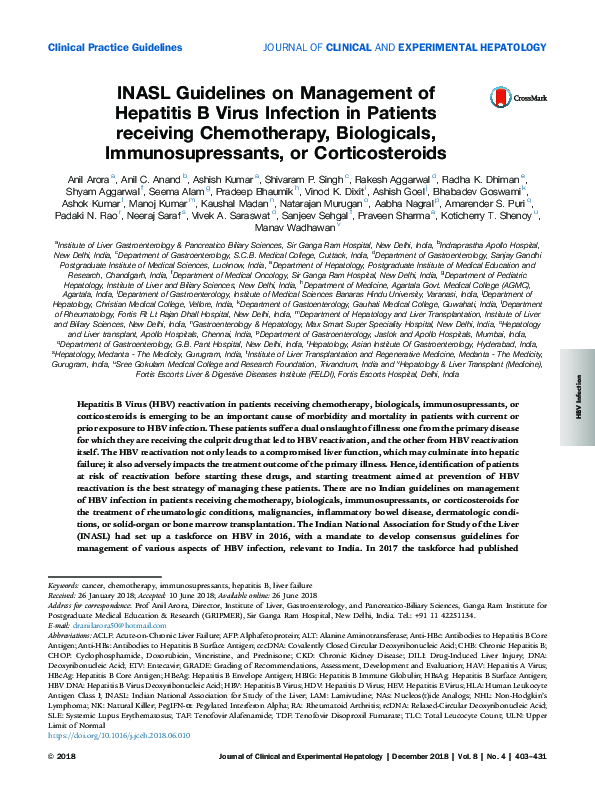 (PDF) INASL Guidelines on Management of Hepatitis B Virus Infection in ...