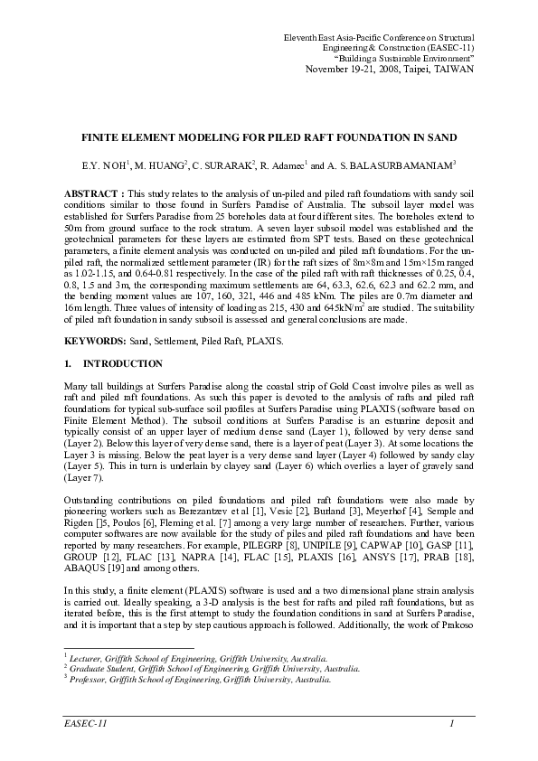 (PDF) Finite element modelling for piled raft foundation in sand