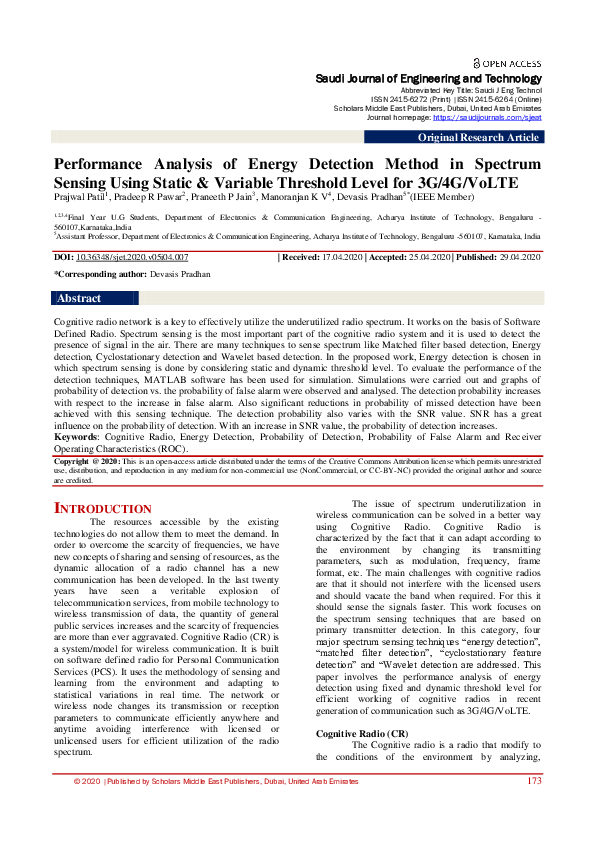 (PDF) Performance Analysis of Energy Detection Method in Spectrum ...