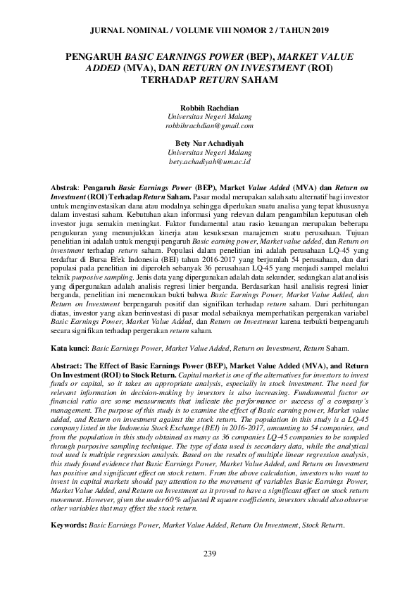  pdf pengaruh basic earnings power bep market value added mva