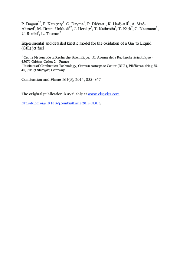 (PDF) Experimental and detailed kinetic model for the oxidation of a ...