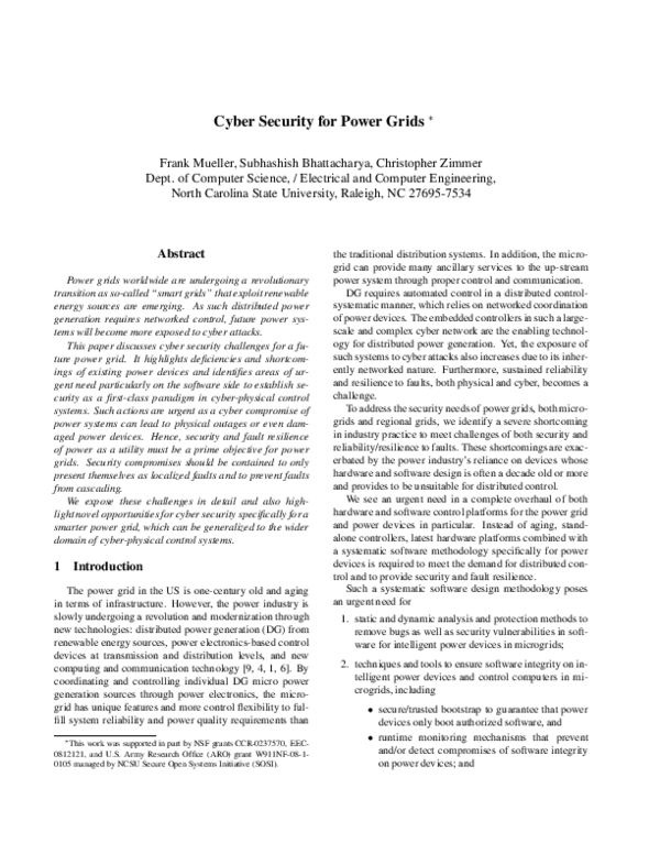 (PDF) Cyber security for power grids