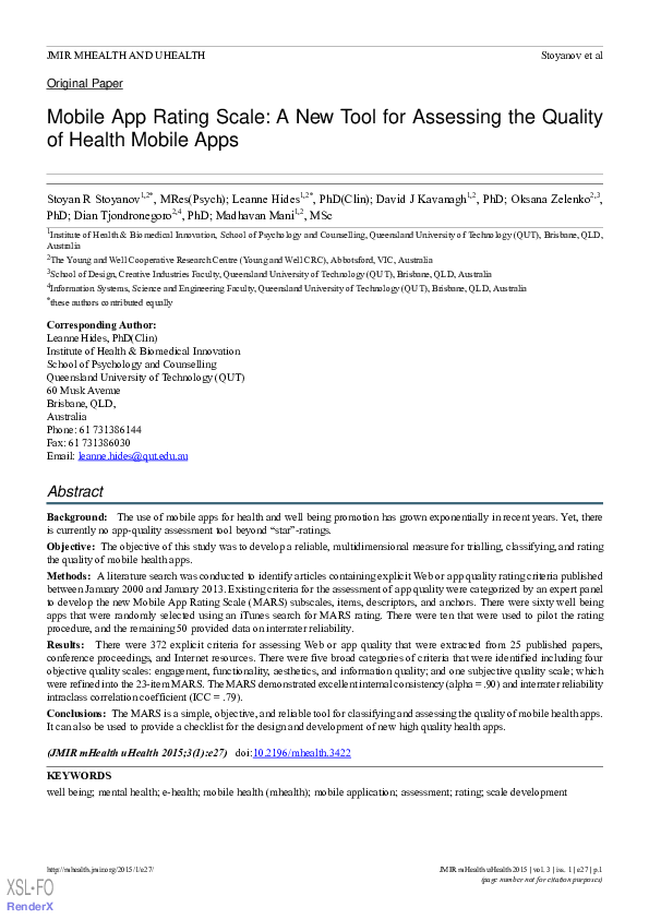 (PDF) Mobile app rating scale: a new tool for assessing the quality of ...