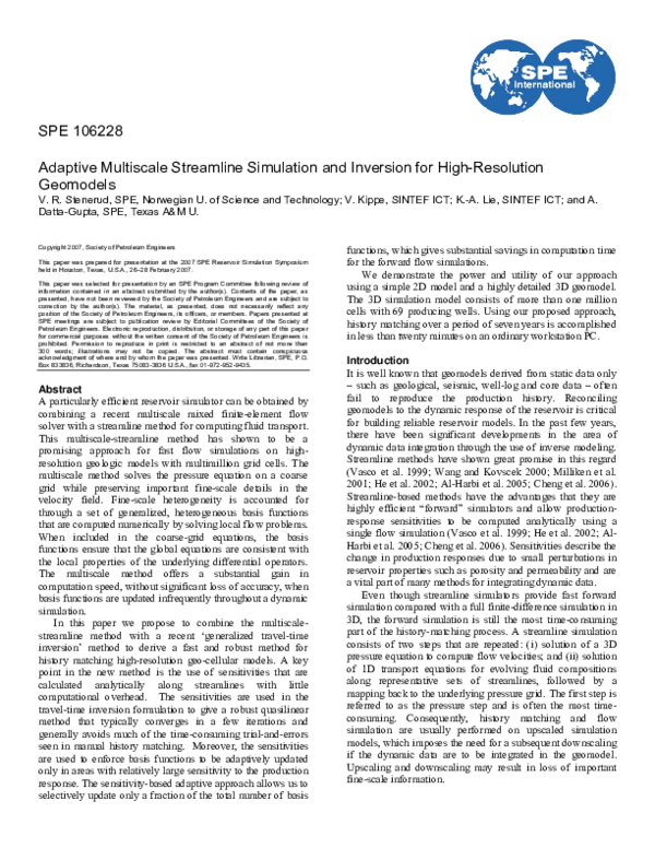 (PDF) Adaptive Multiscale Streamline Simulation and Inversion for High ...