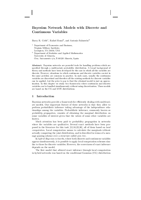 (PDF) Bayesian network models with discrete and continuous variables