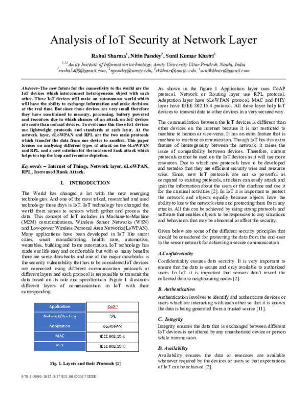 (PDF) Analysis of IoT security at network layer