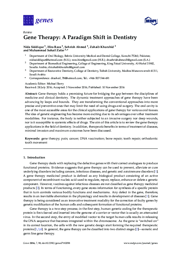 (PDF) Gene Therapy: A Paradigm Shift in Dentistry