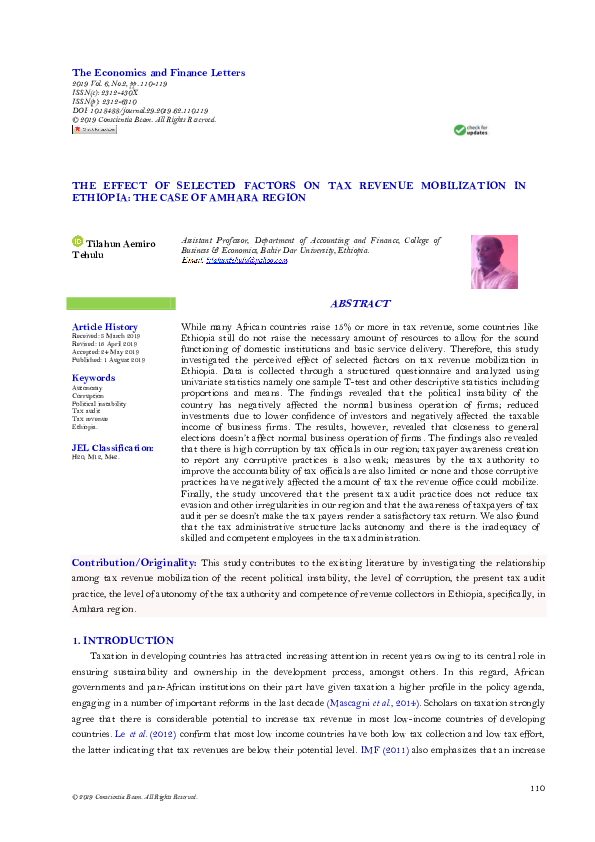 (PDF) The Effect of Selected Factors on Tax Revenue Mobilization in
