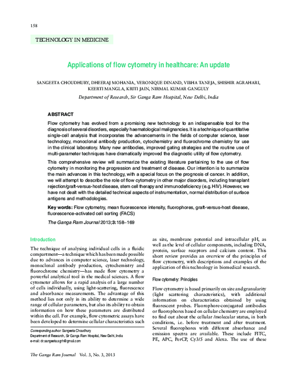 (PDF) Applications of flow cytometry in healthcare: An update