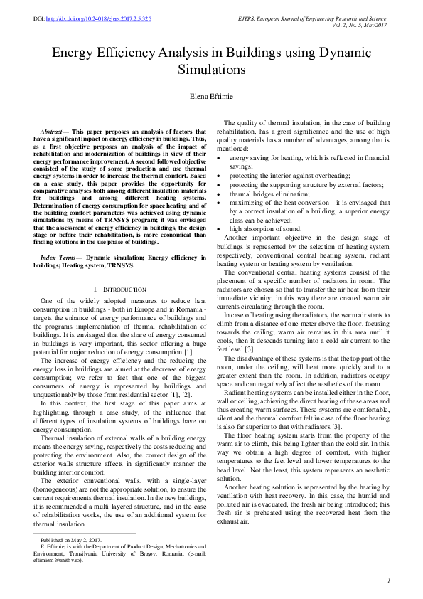 (PDF) Energy Efficiency Analysis in Buildings using Dynamic Simulations