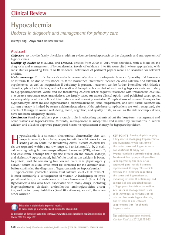 (PDF) Hypocalcemia Updates in diagnosis and management for primary care