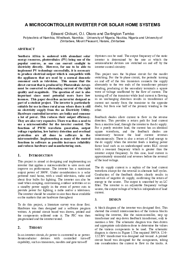 (PDF) A Microcontroller Inverter for Solar Home Systems