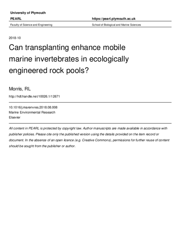 (PDF) Can transplanting enhance mobile marine invertebrates in ...