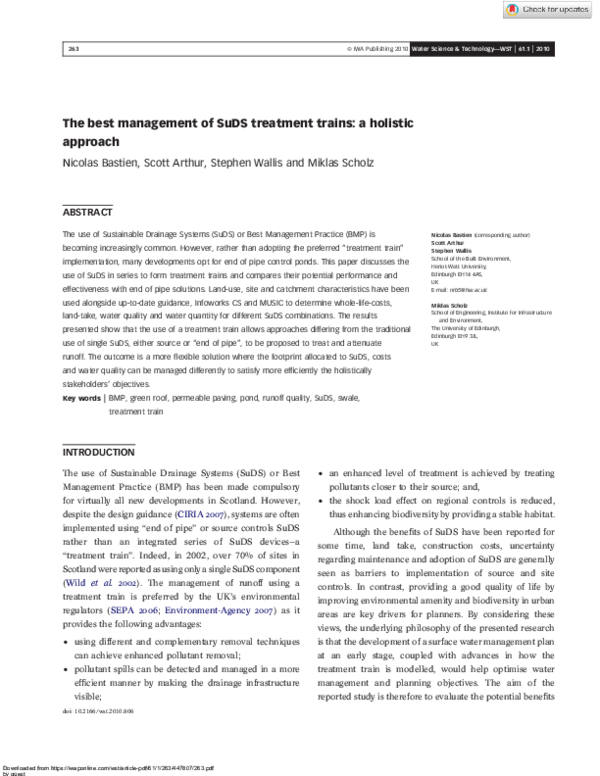 (PDF) The best management of SuDS treatment trains: a holistic approach