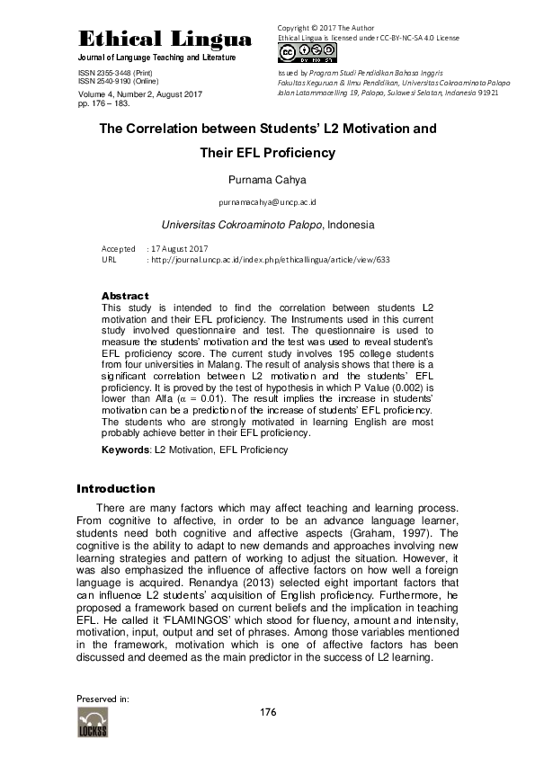 (PDF) The Correlation between Students' L2 Motivation and Their EFL ...