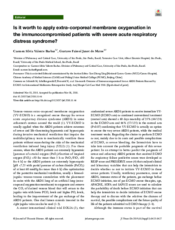 (PDF) Is it worth to apply extra-corporeal membrane oxygenation in the ...