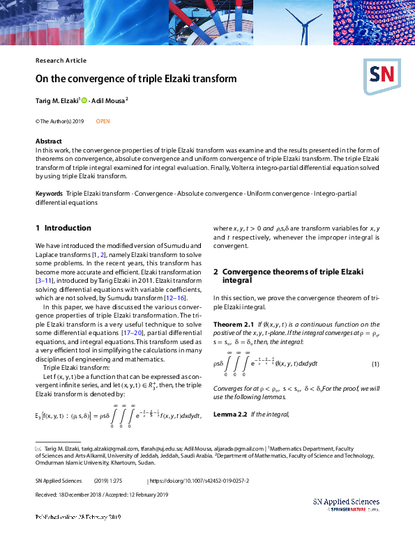 (PDF) On the convergence of triple Elzaki transform