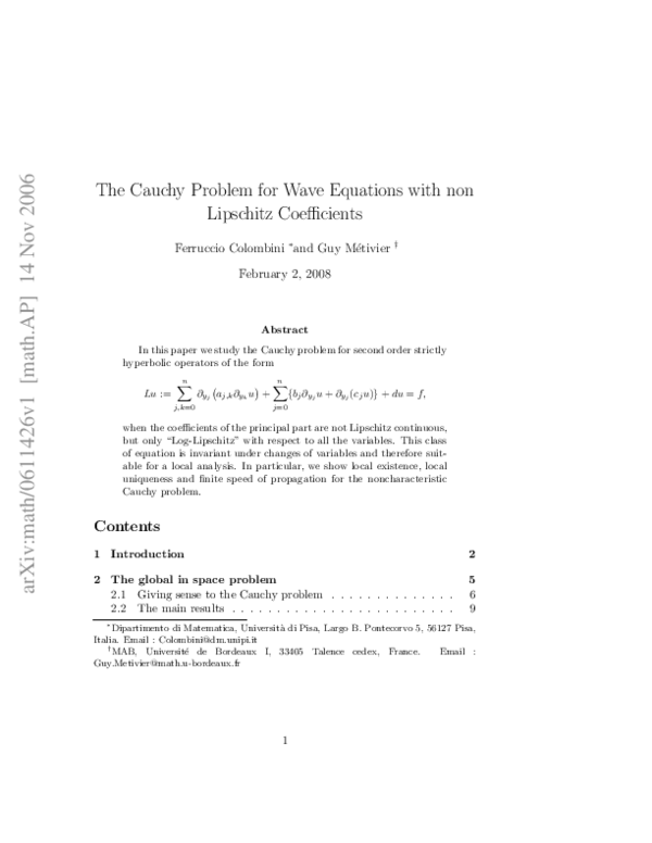 (PDF) The Cauchy problem for wave equations with non Lipschitz ...