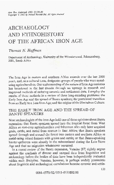 (PDF) Archaeology and Ethnohistory of the African Iron Age