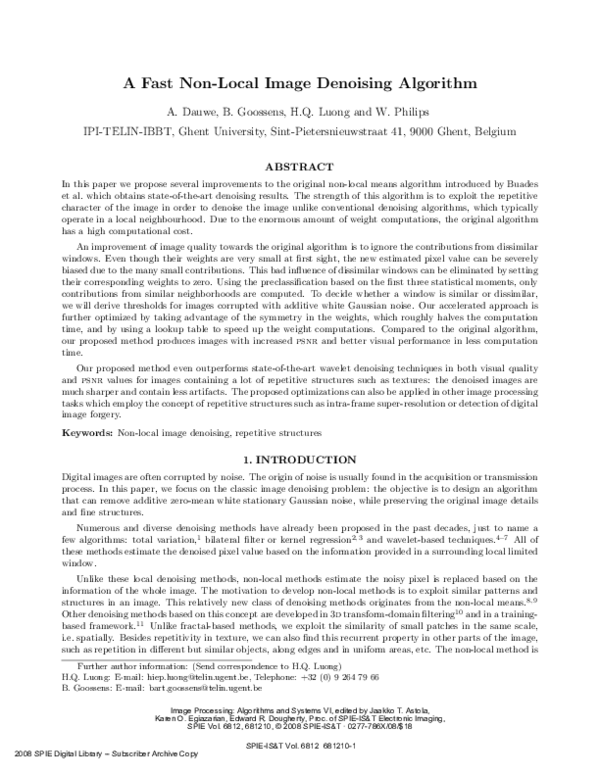 (PDF) A fast non-local image denoising algorithm
