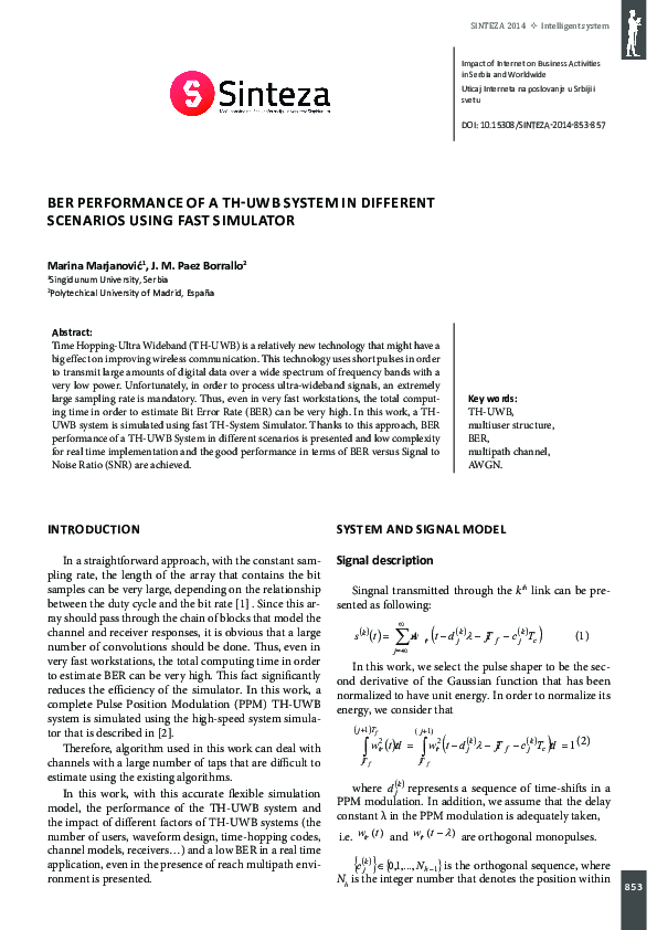 (PDF) BER Performance of a TH-PPM UWB System in Different Scenarios ...