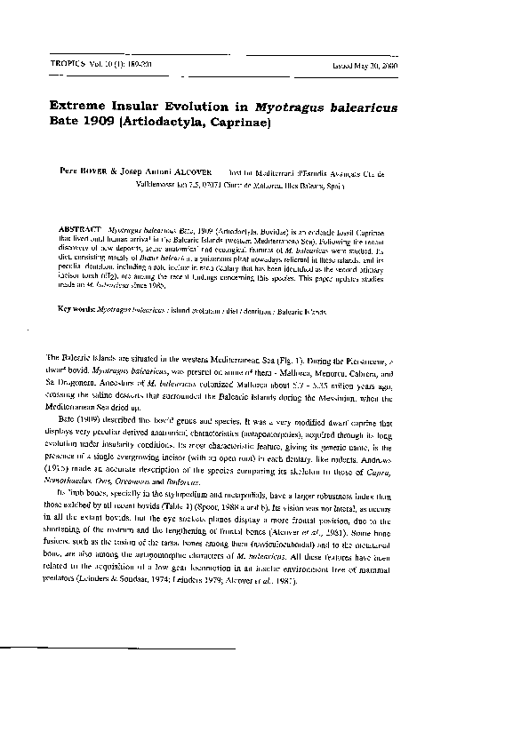 (PDF) Extreme Insular Evolution in Myotragus balearicus Bate 1909 ...