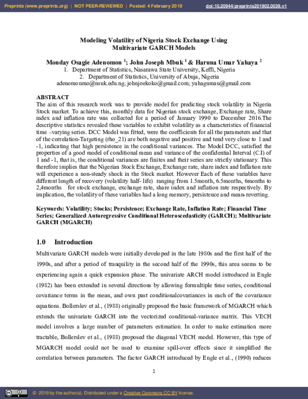 (PDF) Modeling Volatility of Nigeria Stock Exchange Using Multivariate ...