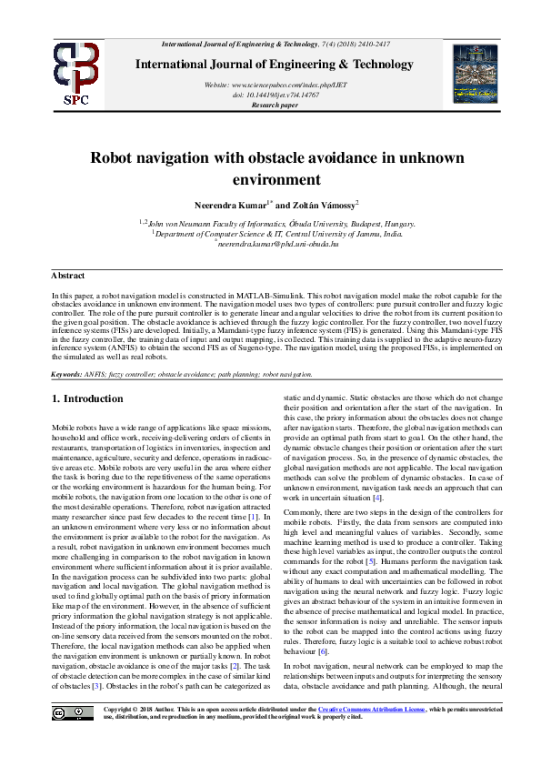 (PDF) Robot navigation with obstacle avoidance in unknown environment