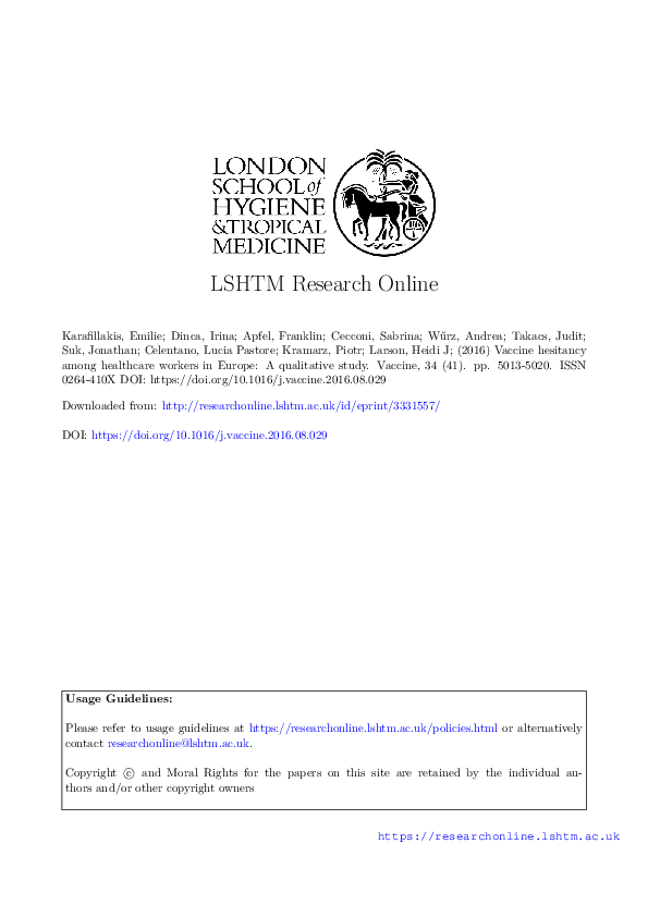 (PDF) Vaccine hesitancy among healthcare workers in Europe: A ...