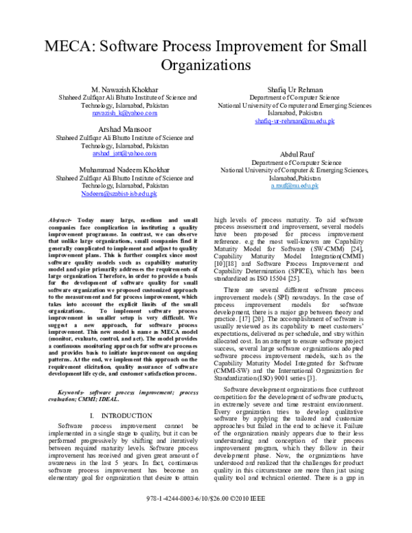 (PDF) MECA: Software process improvement for small organizations