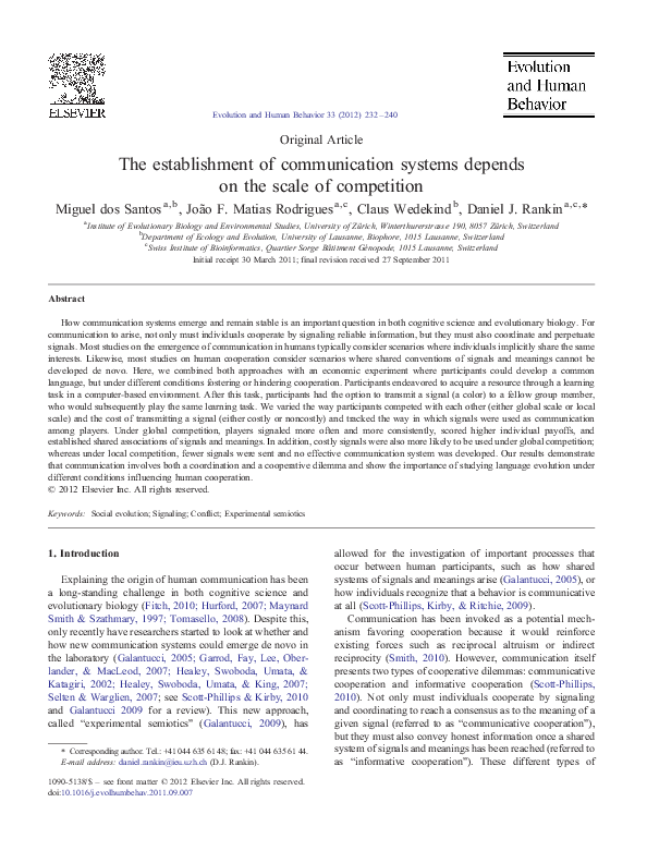 (PDF) The establishment of communication systems depends on the scale ...