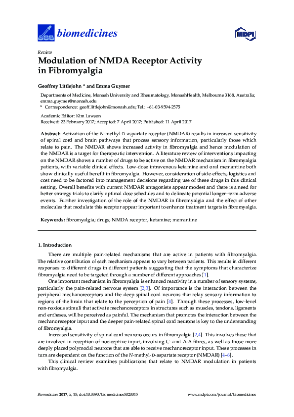(PDF) Modulation of NMDA Receptor Activity in Fibromyalgia