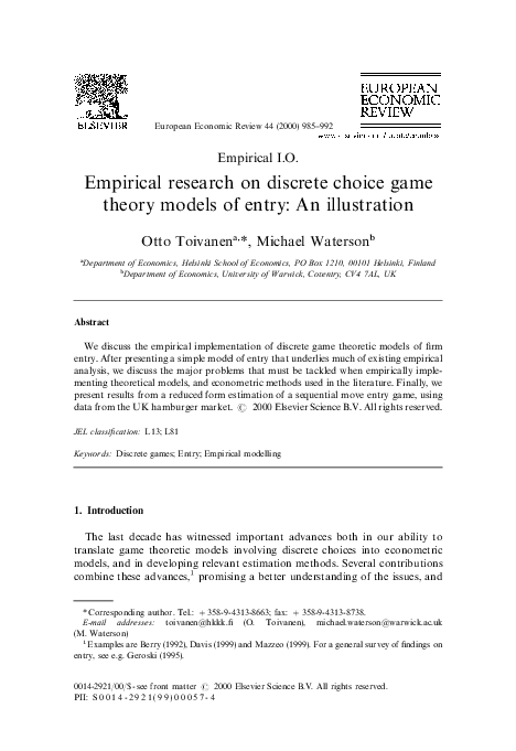 (PDF) Empirical research on discrete choice game theory models of entry ...