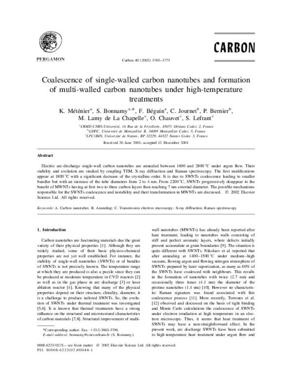 (PDF) Coalescence of single-walled carbon nanotubes and formation of ...