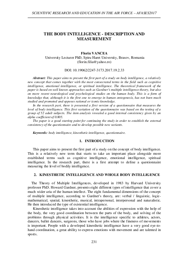 (PDF) The Body Intelligence - Description and Measurement