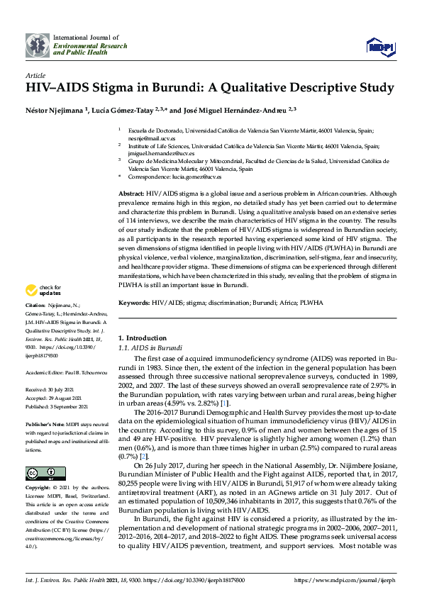 (PDF) HIV–AIDS Stigma in Burundi: A Qualitative Descriptive Study