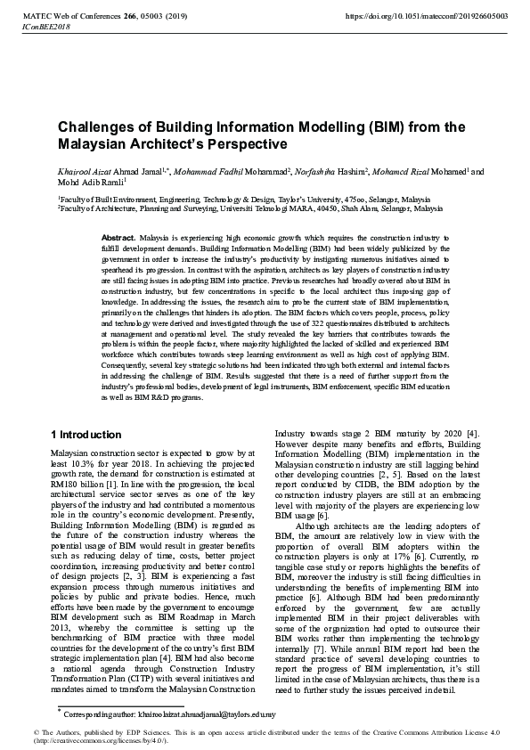 (PDF) Challenges Of Building Information Modelling Implementation In ...