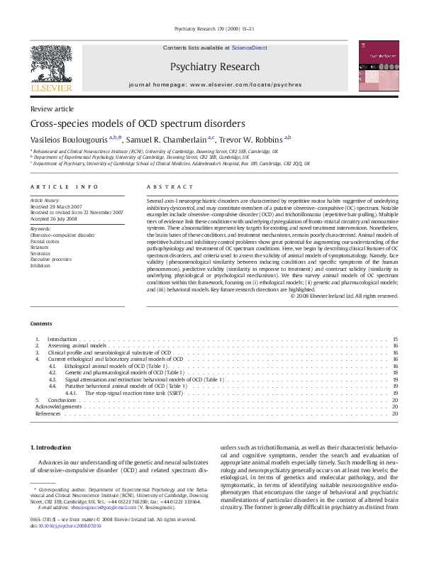 (PDF) Cross-species models of OCD spectrum disorders