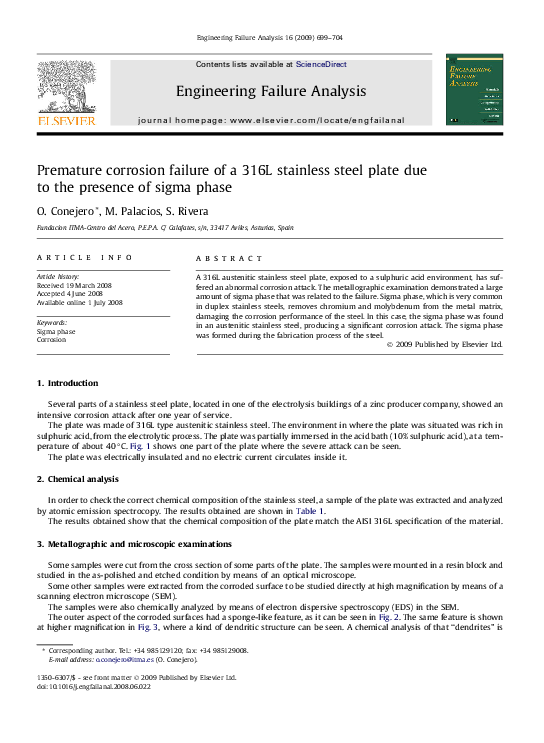 (PDF) Premature corrosion failure of a 316L stainless steel plate due ...