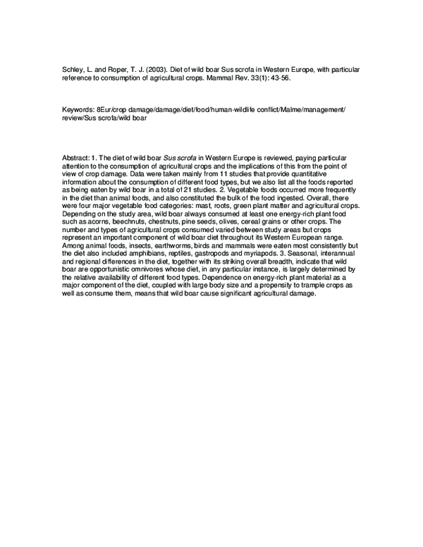 (PDF) Diet of wild boar Sus scrofa in Western Europe, with particular ...