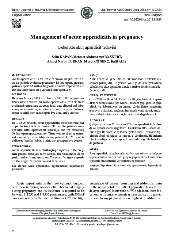 (PDF) Management of Acute Appendicitis in Pregnancy