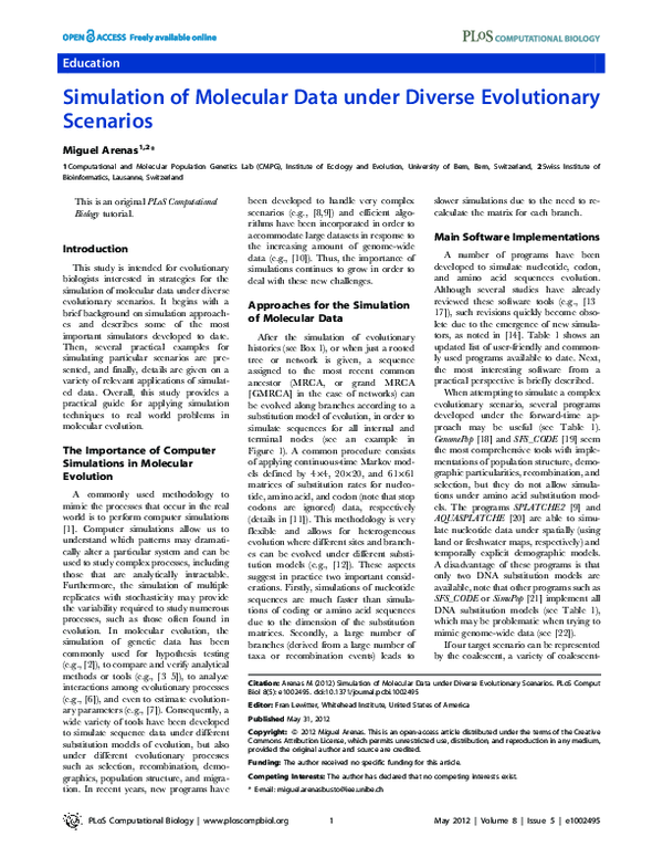 (PDF) Simulation of Molecular Data under Diverse Evolutionary Scenarios