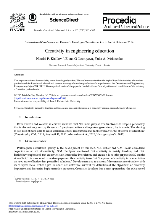 (PDF) Creativity in Engineering Education